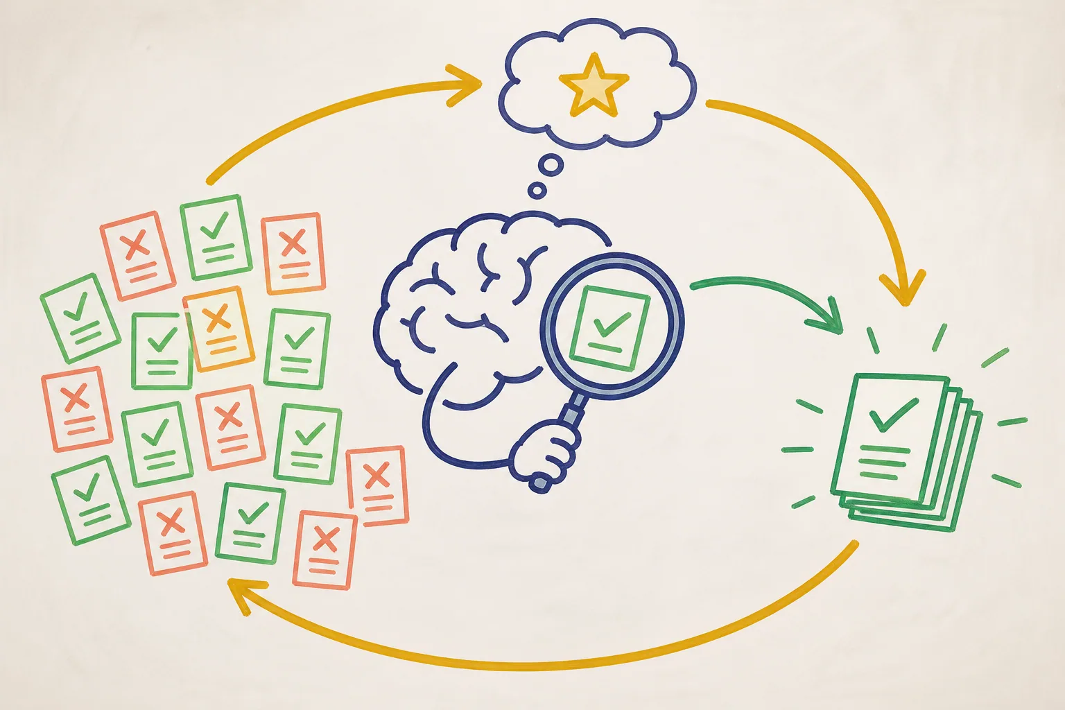 Marker-board diagram of confirmation bias and selective evidence